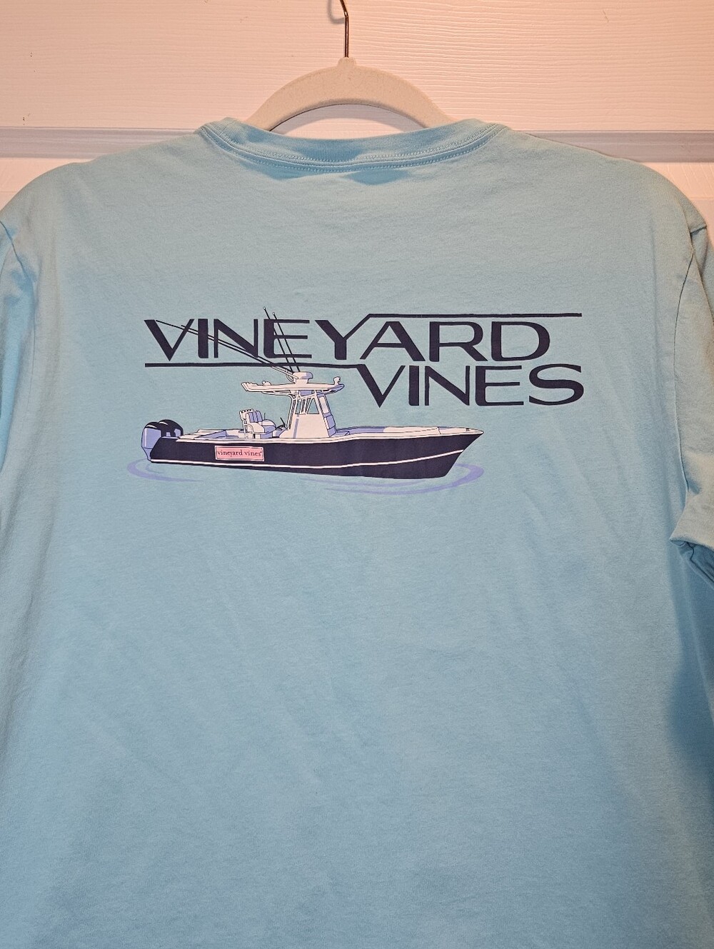 Vineyard Vines Light Blue Boat Graphic Long Sleeve Tee Men Size Small